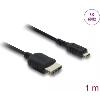 Cabo HDMI DELOCK 81690 — 1 m, HDMI tipo A (Standard) para tipo D (Micro), contactos dourados, 48 Gbit/s, 7680×4320, preto