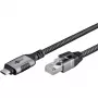 Cabo Ethernet USB-C 3.2 Gen2 macho > RJ-45 macho, adaptador LAN preto/prateado, 3 metros, revestimento têxtil entrançado