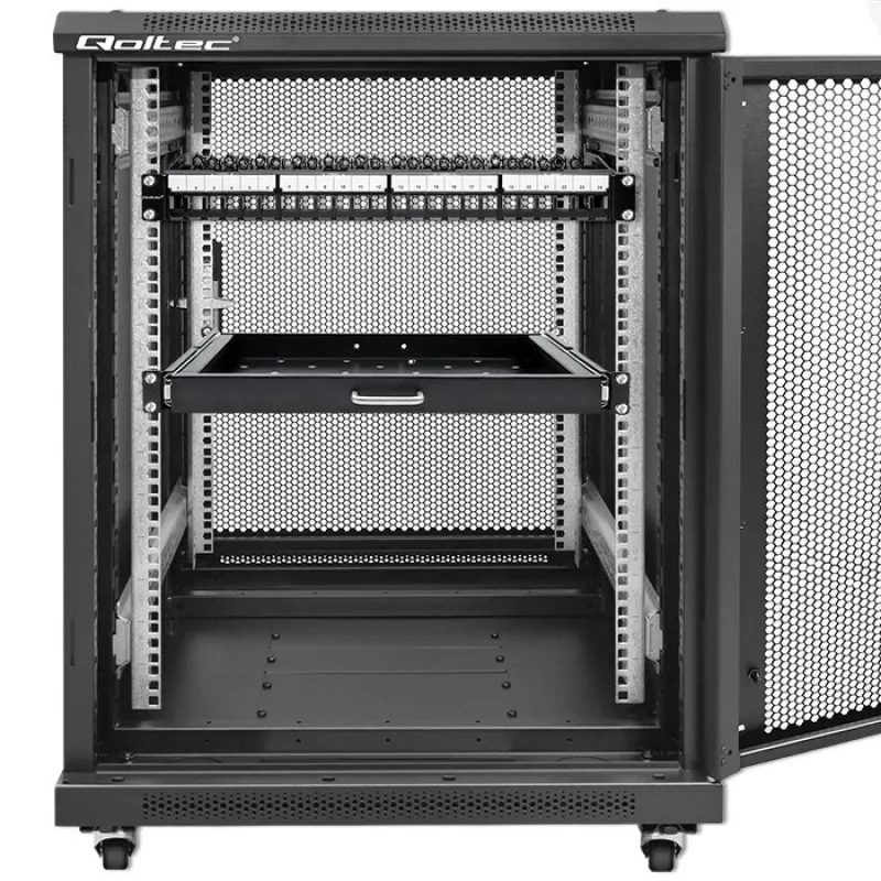 Qoltec 54516 patch panel para rack de 19 polegadas, 24 portas, 1U, UTP, preto