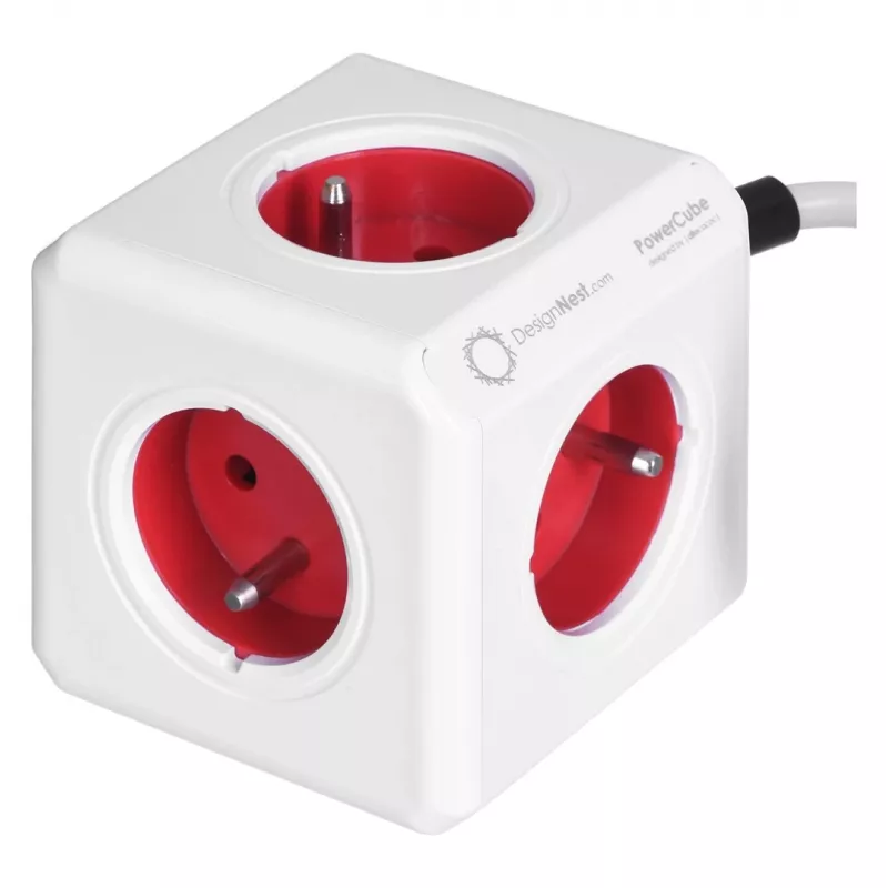 Allocacoc 2304/FREXPC régua de tomadas 3 m 5 tomadas AC interior vermelho, branco