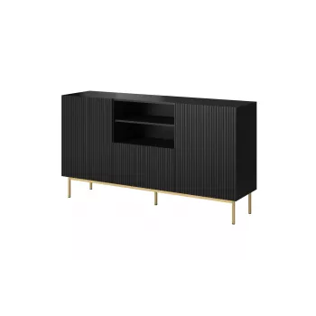 Cómoda PAFOS sobre estrutura de aço dourada 150x40x90 cm preto mate