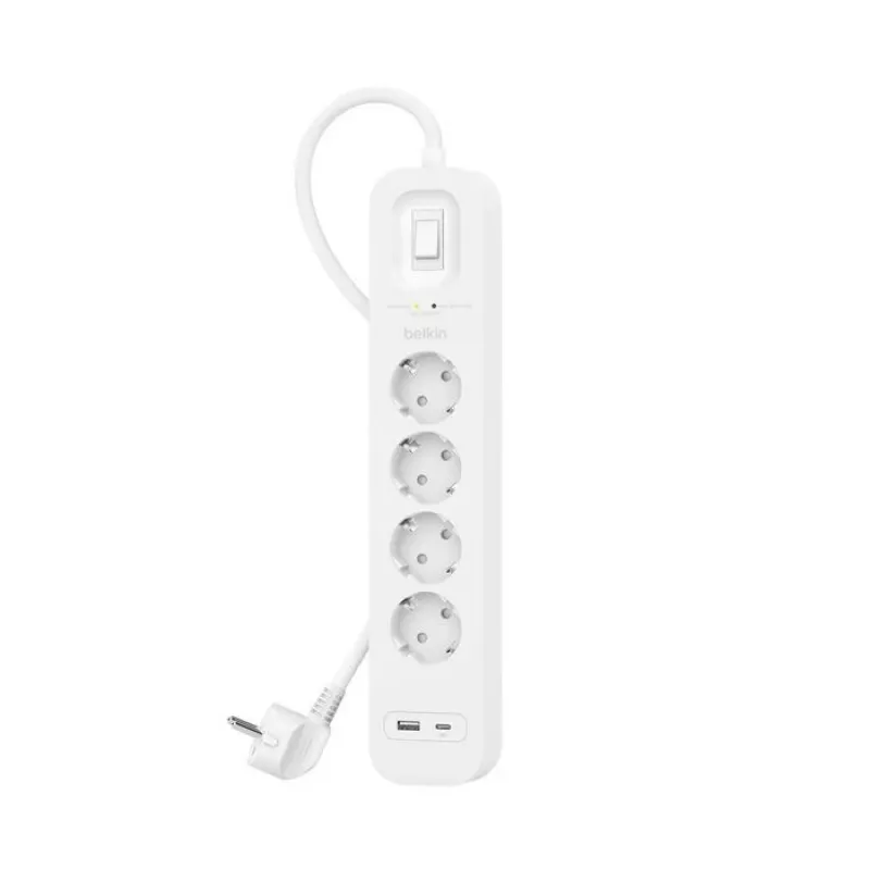 Proteção contra sobretensões Belkin SRB001VF2M-V2 — 4 tomadas, portas USB-C e USB-A, cabo de 2 m