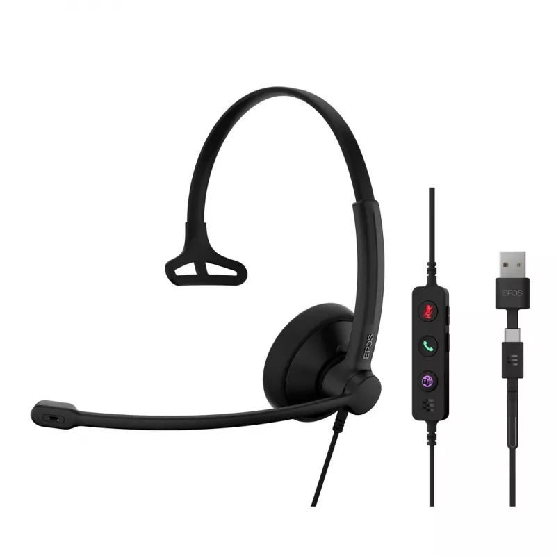 Headset EPOS IMPACT 100 MS Mono USB-C+A com fios leve 51g