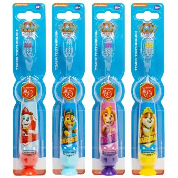 Conjunto de escovas de dentes intermitentes Paw Patrol para criança com ventosa, 4 unid., cores sortidas