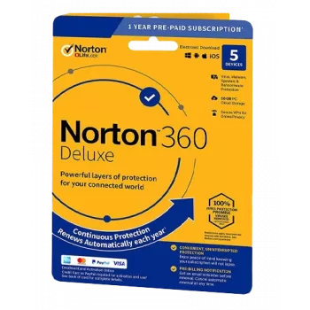 Norton 360 Deluxe | 5 dispositivos | 1 ano | 50 GB de armazenamento na nuvem | UE | SEM SUBSCRIÇÃO |