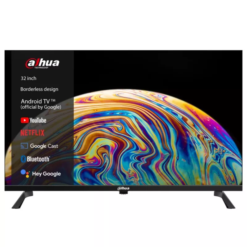 Dahua DHI-LTV32-SD100 Smart TV LED HD Ready de 32" (80 cm), 1366x768, Android TV, Wi-Fi, Bluetooth, 2x HDMI, DVB-T2/C/S2, 60 Hz, VESA 200x200, preto