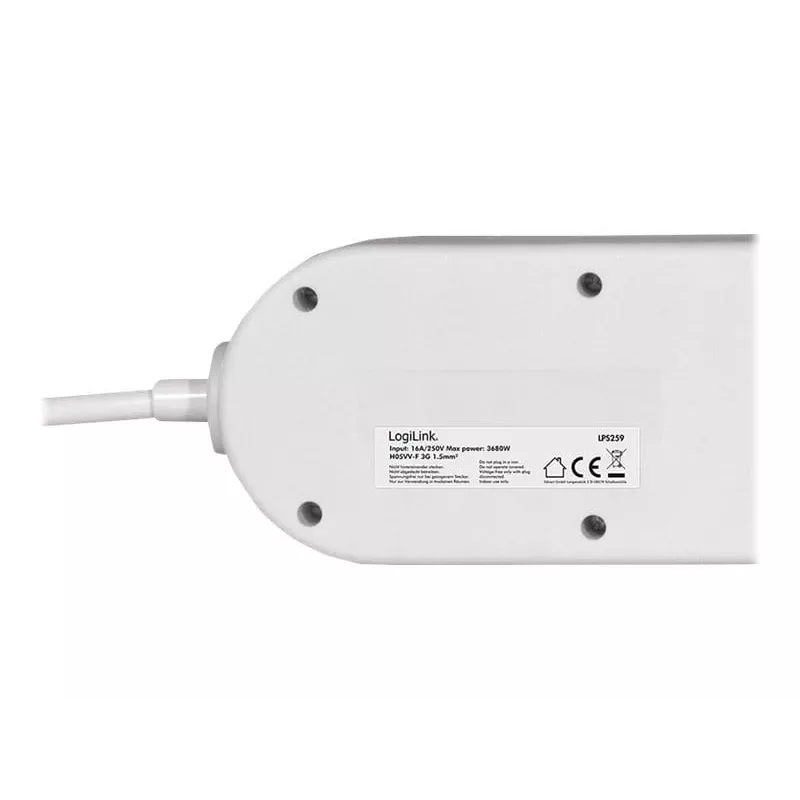 Distribuidor de energia LogiLink LPS259 1,5 m 6 tomadas AC interior branco