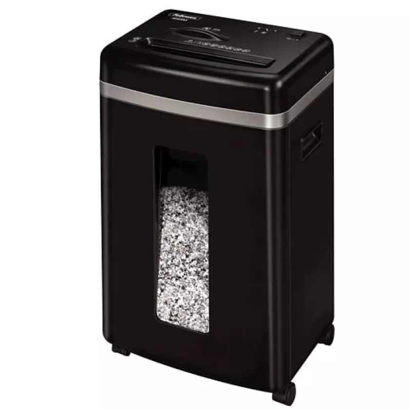 Destruidora de documentos Fellowes Powershred 450M Micro-cut, capacidade 9 folhas, 2 x 12 mm, recipiente de 22 litros, preto