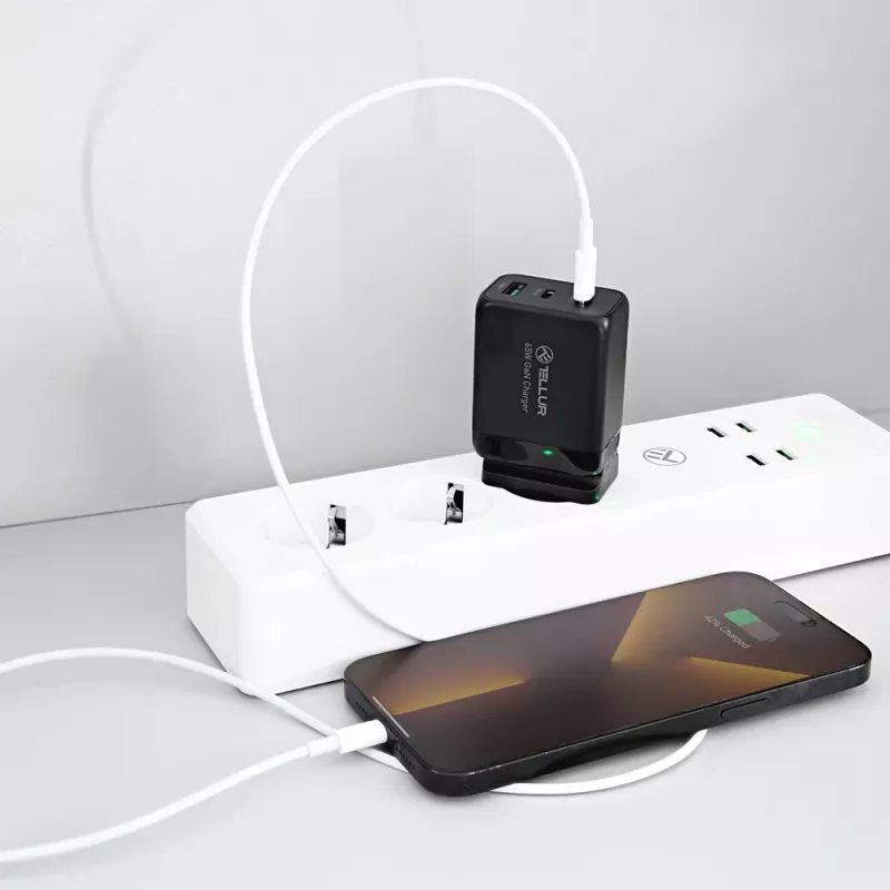 Carregador de parede Tellur TLL151451 65W, 3 portas (2x USB-C, 1x USB-A)