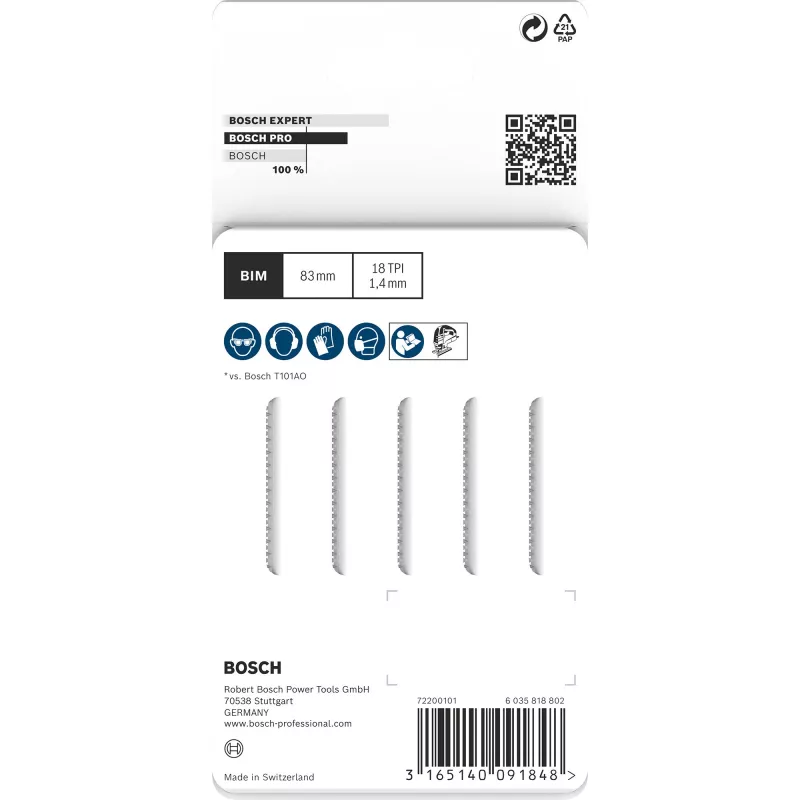 Bosch T 101 AOF Clean for Hard Wood lâminas de serra tico-tico, bimetálicas, 83 mm, 5 un.