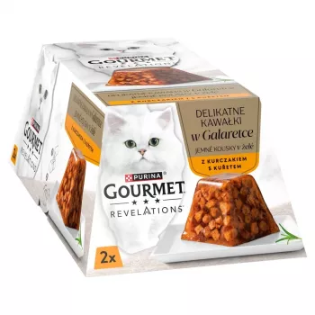 Comida húmida para gatos Purina Nestlé Gourmet Revelations pedaços em geleia com frango 2 x 57 g, gatos adultos, proteína 9%, humidade 83%
