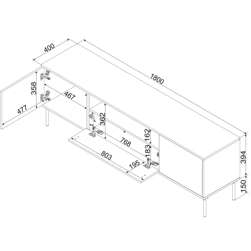 Móvel de TV com lareira Cama Meble TRESSE 180x40x54,5 cm — moldura preta, tampo em cashmere mate