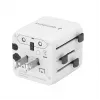 Adaptador de viagem universal GEMBIRD TPA-INT-01-W — entrada 100–250 V, ficha Type-G, dimensões compactas 84×56×85 mm