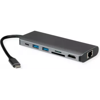 Docking station ROLINE 12021123 USB 3.2 Gen 1 Type-C cinzento Ethernet 1000 Mbit/s