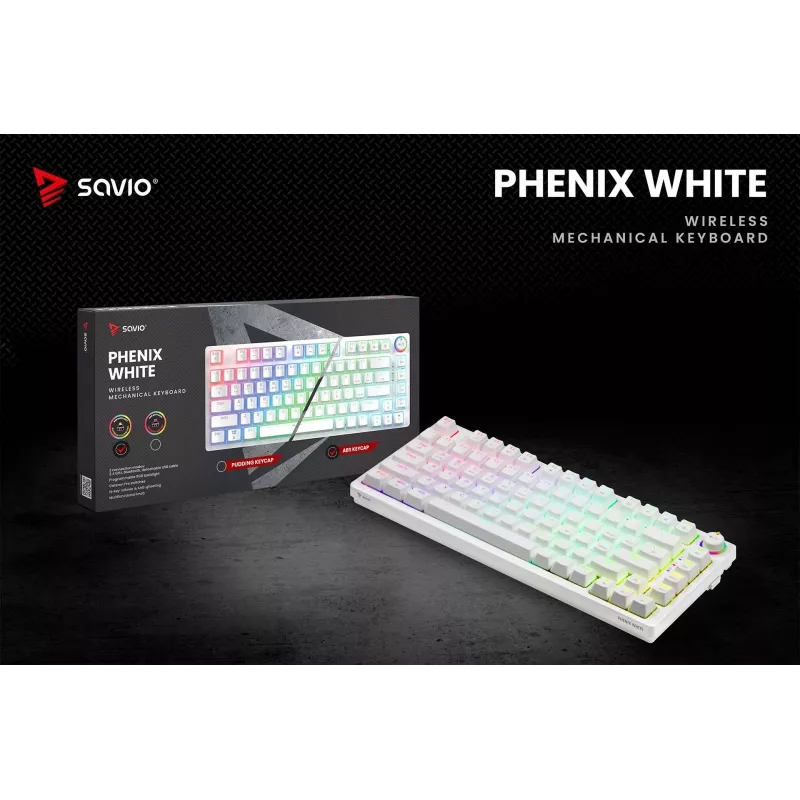 Teclado mecânico sem fios SAVIO PHENIX WHITE, Gateron Red Pro, ABS