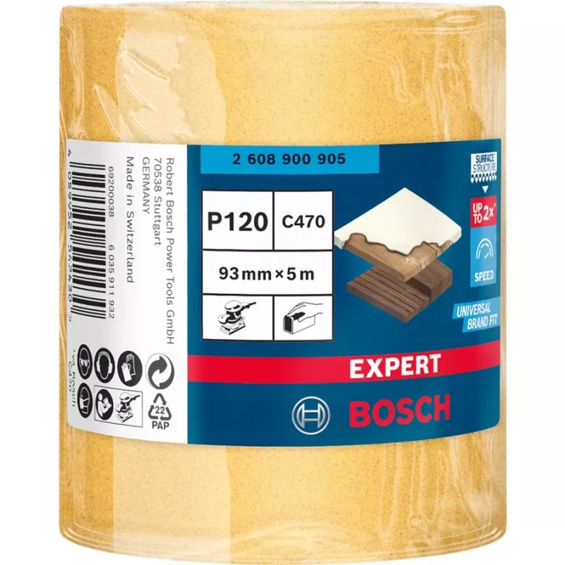 Rolo de lixa Bosch Expert C470, rolo de lixa, grão fino, P120, acabamento, remoção de verniz, madeira, lixagem a seco
