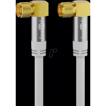 Goobay cabo de antena SAT (tipo 135 dB), blindagem quádrupla, 3 m, branco - banhado a ouro, conector F macho 90° > conector F macho 90° (70484)