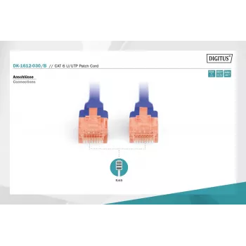 Cabo de rede RJ45 Digitus DK-1612-030/B patch cable CAT 6 U/UTP B