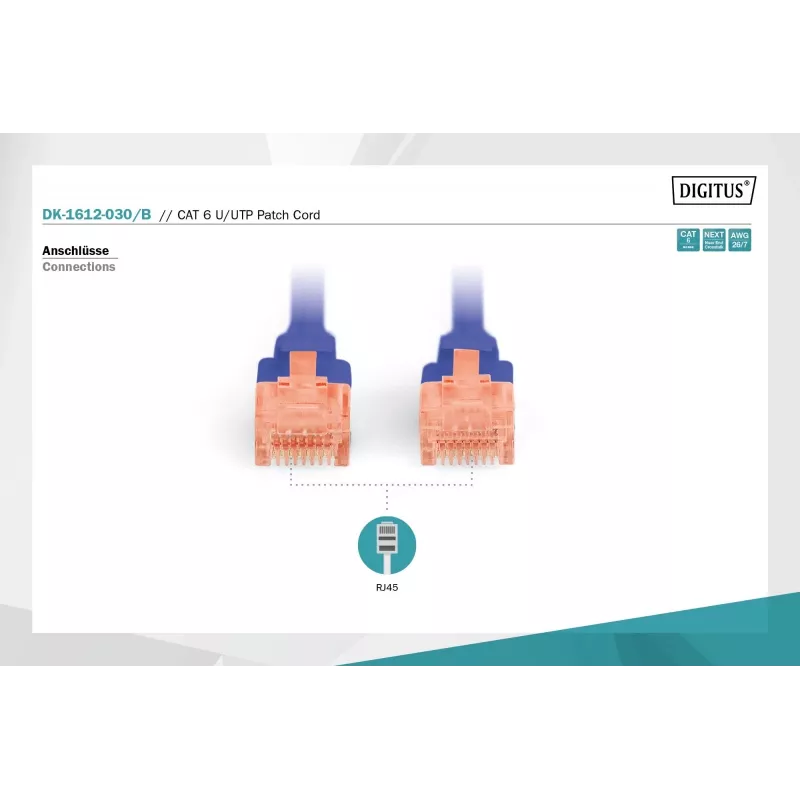 Cabo de rede RJ45 Digitus DK-1612-030/B patch cable CAT 6 U/UTP B