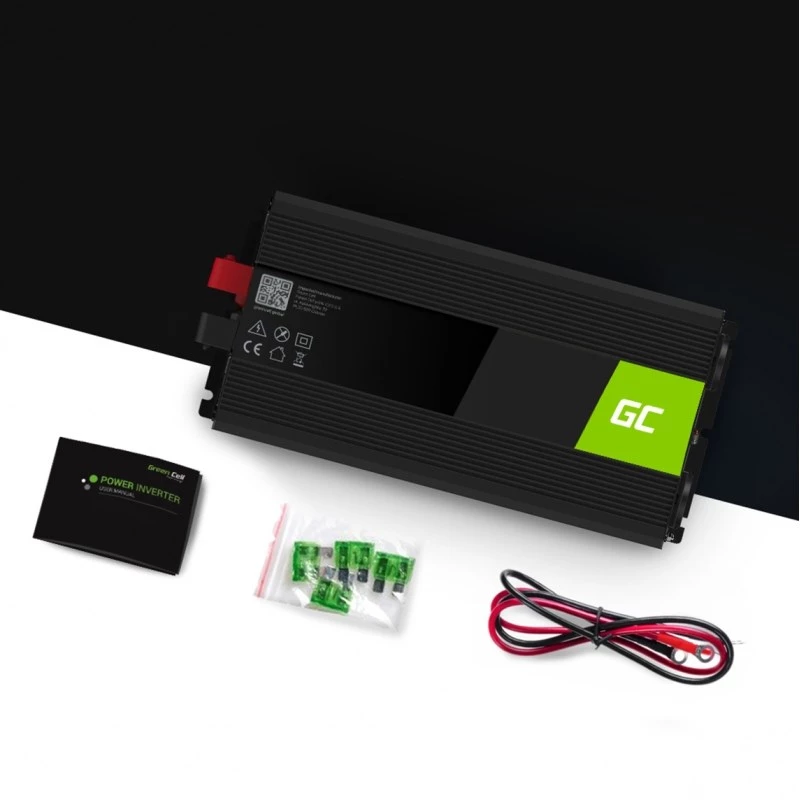 Inversor Green Cell INV15 3000W DC 12V para AC 230V, porta USB, refrigeração ativa, preto