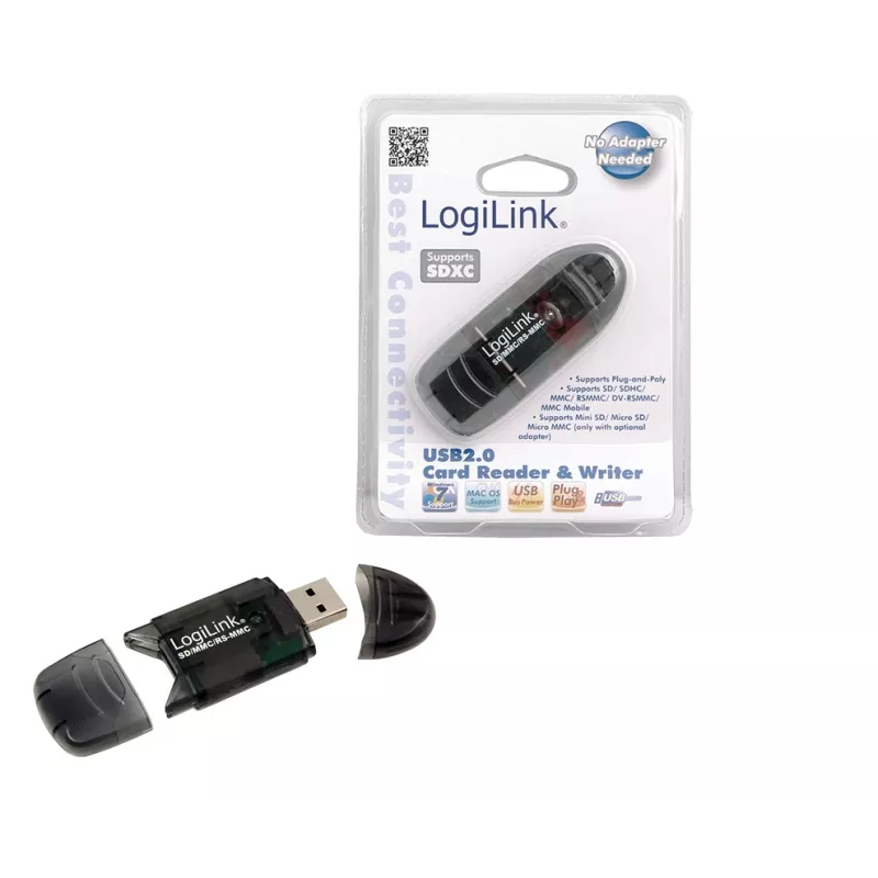 Leitor de cartões LOGILINK CR0007 USB 2.0 para SD/MMC, preto, até 480 Mbit/s