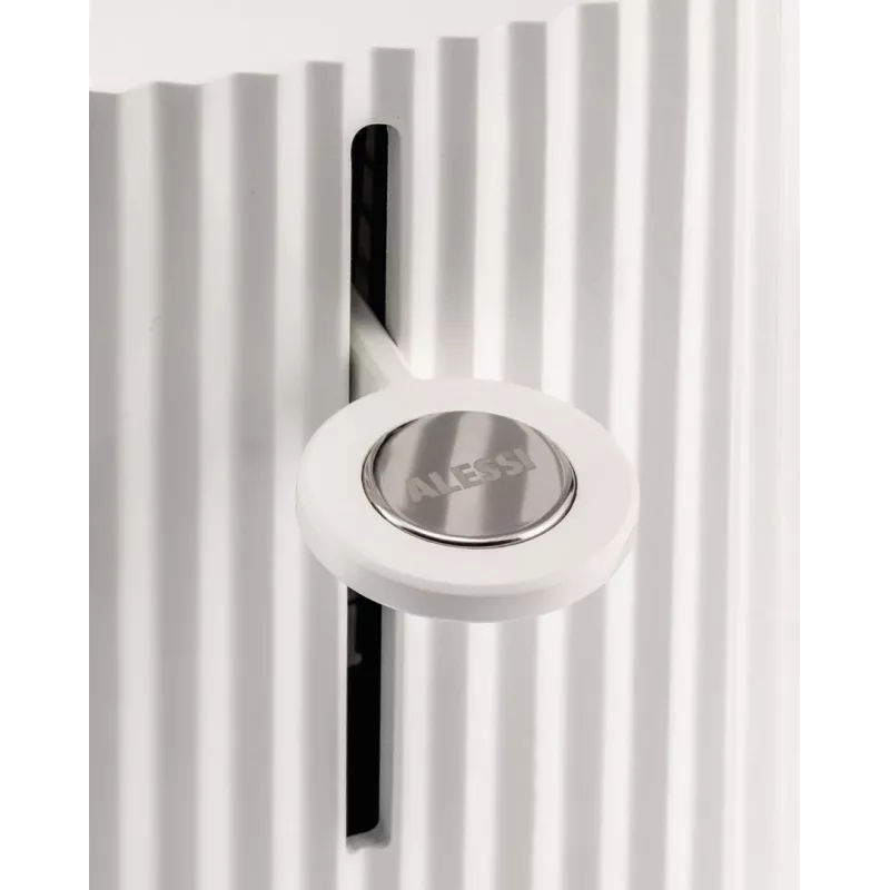 Torradeira Alessi MDL08B preta — design Plissé, 6 níveis de tostagem, bagel/descongelar/aquecer, 340×185×250 mm