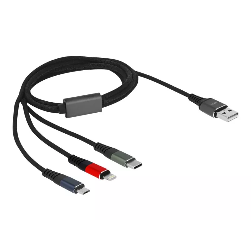 Delock - cabo Lightning, apenas para carregamento - USB macho para Micro-USB Type B, Lightning, USB-C macho - 1,0m - preto (87277)