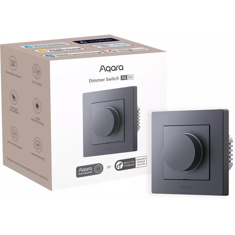 Interruptor de luz rotativo Aqara H2 EU cinzento — botão rotativo, BLE, 86×86×55,5 mm