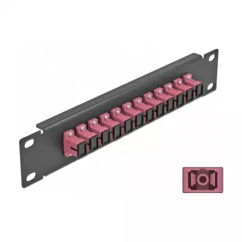 Patch panel de fibra ótica DeLOCK 10 polegadas 12 portas SC simplex violeta 1U preto