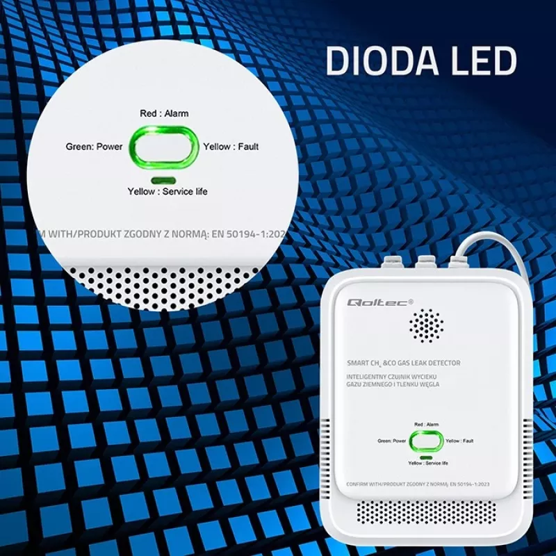 Detetor de gás e monóxido de carbono LED