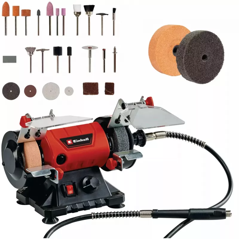 Máquina de lixar de bancada TC-XG 75 Kit (vermelho/preto, 150 Watt, conjunto abrangente de acessórios para trabalhos de polimento e lixagem)