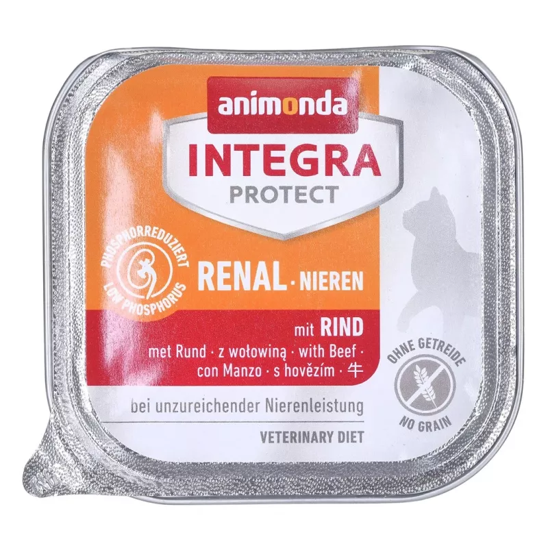 Comida húmida para gatos animonda Integra Protect 100 g — porco, para gatos adultos, apoio renal, tigela