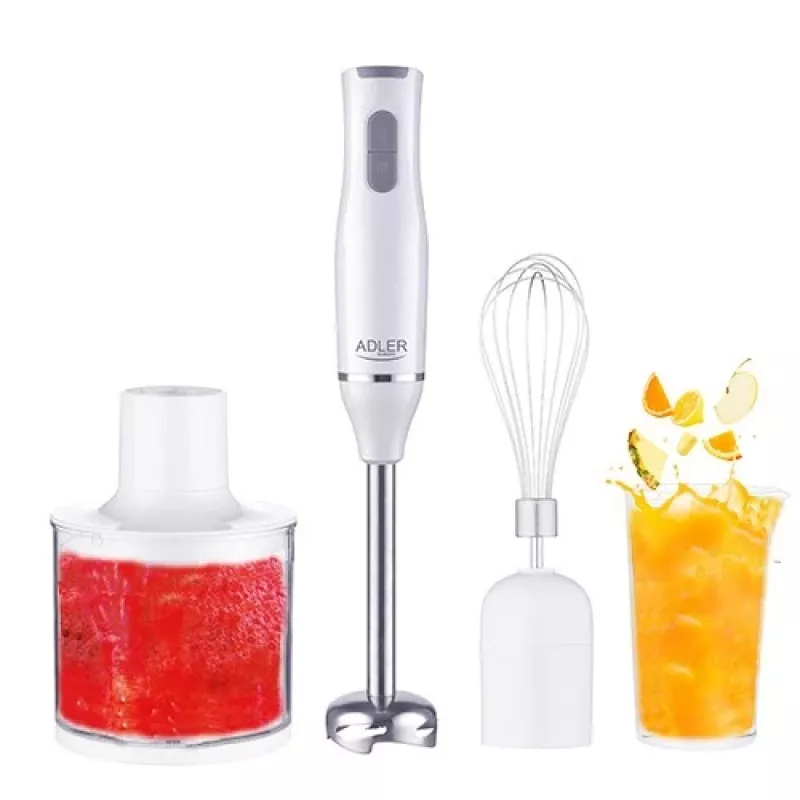 Adler AD 4620 conjunto de varinha mágica, 800 W, 2 velocidades, picador de 450 ml, copo de 750 ml, batedor, branco