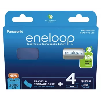 Pilhas recarregáveis PANASONIC ENELOOP AA 2000 mAh 4 unid. + estojo (BK-3MCDE/4CP+CASE)