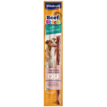 Petisco para cães Vitakraft Beef Stick Hypoallergenic — peru com avestruz, 12 g, embalagem individual, cães adultos, sem glúten e sem soja