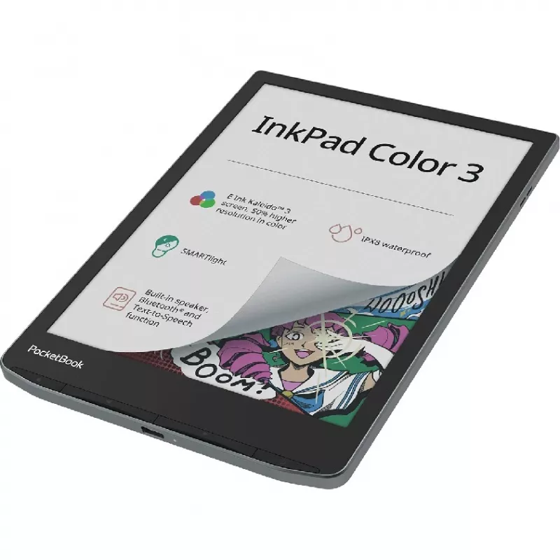 PocketBook InkPad Color 3 Stormy Sea. Diagonal do ecrã: 19,8 cm (7,8 polegadas), Tecnologia: E Ink. Formatos de documentos suportados: ACSM, AZW, AZW3, CBR, CBZ, CHM, DOC,