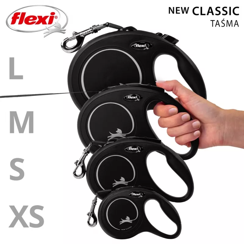 Trella Flexi New Classic Cat XS 3 m — trela de corda para animais pequenos, preta, carga máx. 8 kg