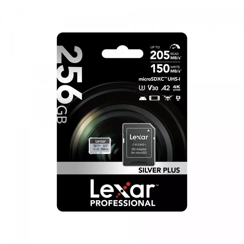 Cartão de memória microSD 256GB C10 A2 U3 V30 205/150MB/s Silver Plus