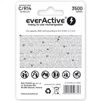 Pilhas recarregáveis everActive R14/C Ni-MH 3500 mAh prontas a usar