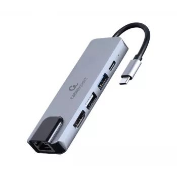 Dock para portátil Gembird A-CM-COMBO5-04 — USB 3.2 Gen 1 Type-C, 5 Gbit/s, PD 87 W, HDMI, Ethernet, USB-A