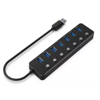 Hub USB Gembird UHB-U3P7P-01, 7 portas USB 3.2 Gen 1 (Type-A), cabo de 0,24 m, preto
