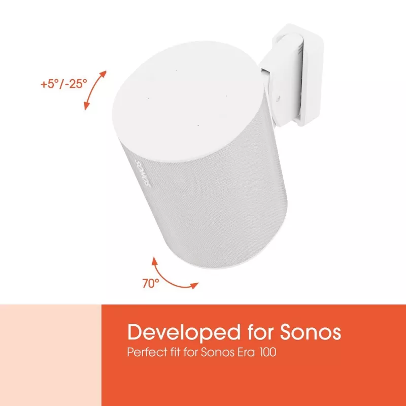 Suporte de parede Vogels | Suporte de parede para coluna para Sonos Era 100 | Inclinável, rotativo | Capacidade máxima 7 kg | Branco