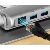 Suporte para portátil Unitek D1109B01 — suporte ajustável em alumínio com USB-C HDMI 4K PD 100W removível, 2x USB-A, RJ-45, para até 17 polegadas