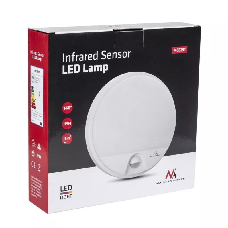 Lâmpada LED MACLEAN MCE291W com sensor de movimento IR, 10 W, 3000 K