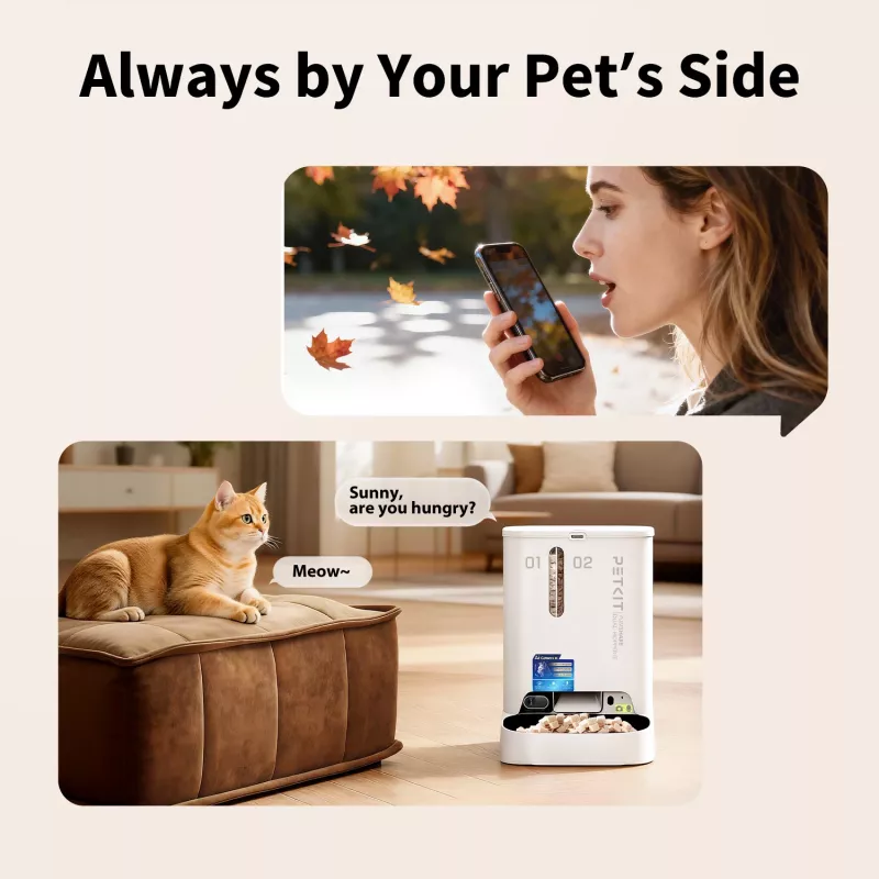 Comedouro automático PETKIT YumShare Dual-hopper 2 com câmara, capacidade de 5 L, ABS e aço inoxidável 304, branco