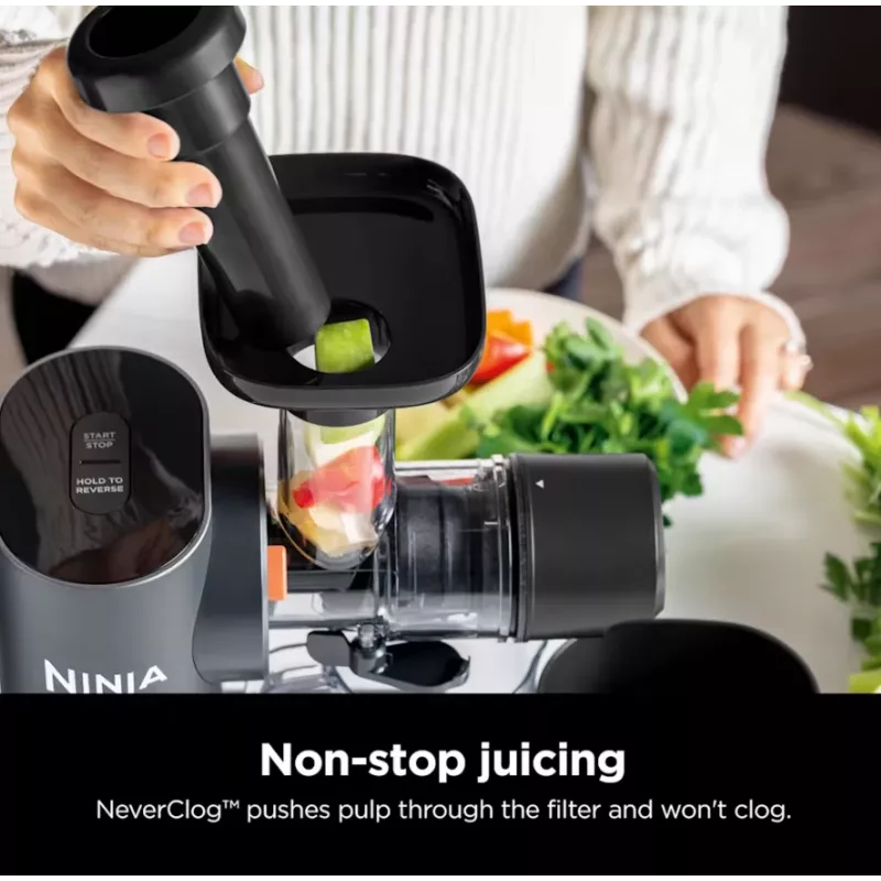 NINJA Cold Press Juicer | Neverclog JC151EU | tipo extrator de sumo a frio | cinzento | 150 W | número de velocidades 1