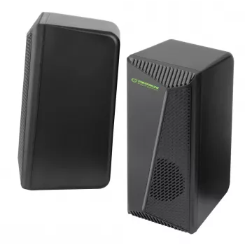 Colunas estéreo 2.0, 6W, ligação Jack 3.5mm, alimentação USB, Esperanza Rainbow Nortec 95855, iluminação RGB, pretas