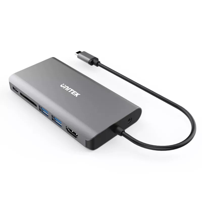 UNITEK uHUB O8+ Hub USB 3.2 Gen 1 Type-C com fio, Cinzento, 100W Power Delivery