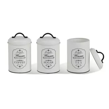 Conjunto de recipientes para armazenamento de alimentos Maestro MR-1771 Paris Maison, metal, preto, 3 peças, tampa incluída