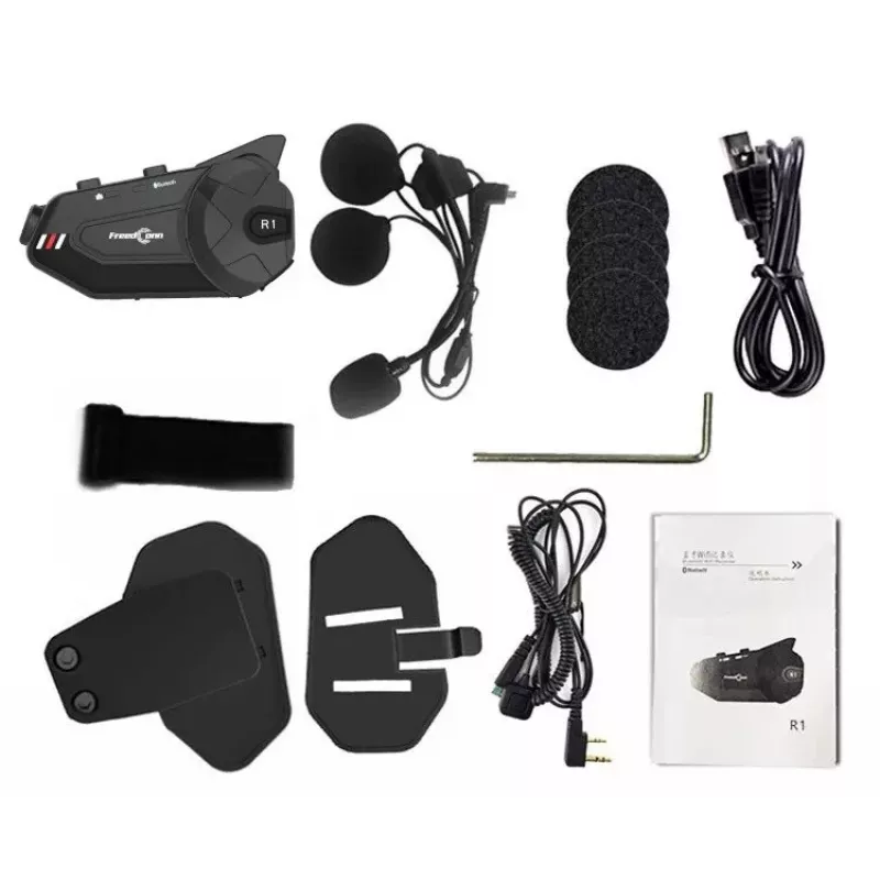 Headset FreedConn R1 PLUS E intercomunicador Bluetooth para motociclo, Bluetooth 5.0+EDR, alcance 1000 m, IP65, FM, vídeo 1080p, 30 h de tempo de conversação